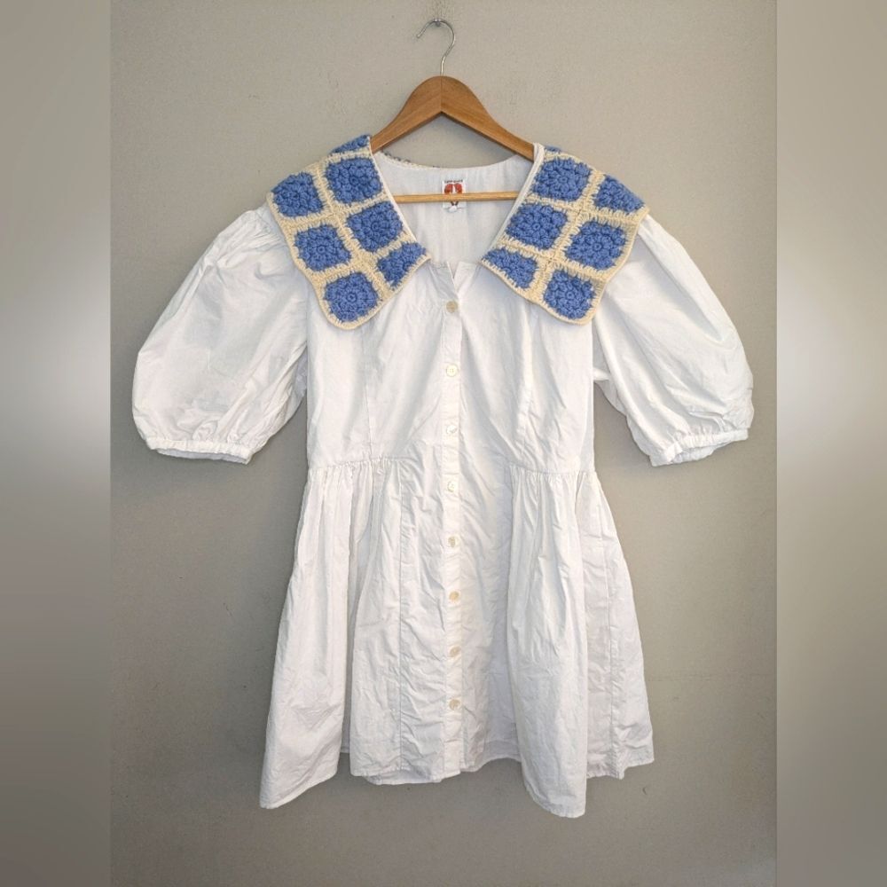Shrimps Cortland Crochet-Collar Shirt Dress Size 16